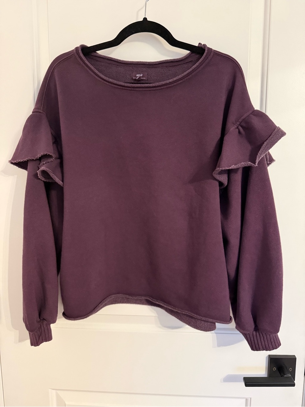 aerie Plum Ruffle-Sleeve Pullover Sweatshirt